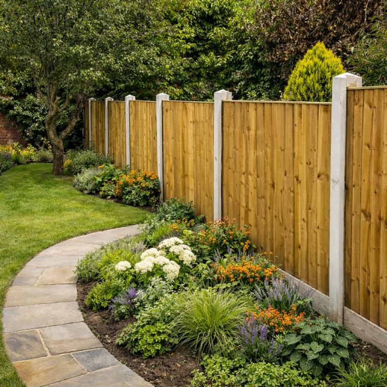 Domestic Fencing Installation in Poole A completed fencing job for a Poole homeowner, providing a smart and practical garden boundary.
