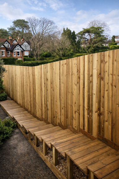 Featherboard fencing installed along garden boundary